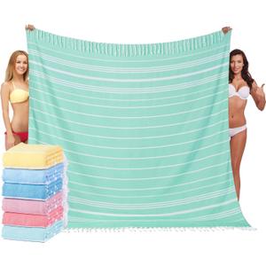 Widdonen Giant Turkish Beach Towel Blanket 85x75 Cotton XXL Extra Large Oversided Bath Pool Blankets XL Huge Bed Sand Free Throw Towels Picnic Outdoor Big Quilt Necessities Cloud Gifts for Adult Aqua