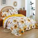 Cmfshape Floral Quilt Sets Bedspread Set,100% Cotton Yellow Sunflower Bedding Set,Reversible Lightweight Soft Bedspread Coverlet for All Season with 2 Pillow Shams(King 106"x96")