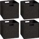 UBBCARE 4 Pack Wicker Basket, 11L11H10.5W inch Woven Paper Rope Storage Baskets for shelves, Foldable Cube Storage bin with Handle, Storage Basket for Organizing & Decor, Black (4pack, Black)