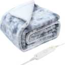 GOQOTOMO Electric Heated and Weighted 2 in1 Blanket  Flannel Material with Premium Glass Beads, with 12 Heat Levels, 8 Timer (Grey Tie dye, 15lb 48''x72'')-H72