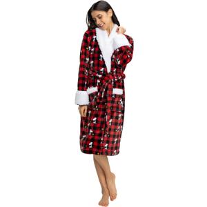 Berkshire Blanket Peanuts Snoopy Women's Warm Robe with Exclusive VelvetLoft Fabric and Sherpa Collar (Medium, Peanuts Snoopy Everyday Buffalo Plaid Small Red-black)