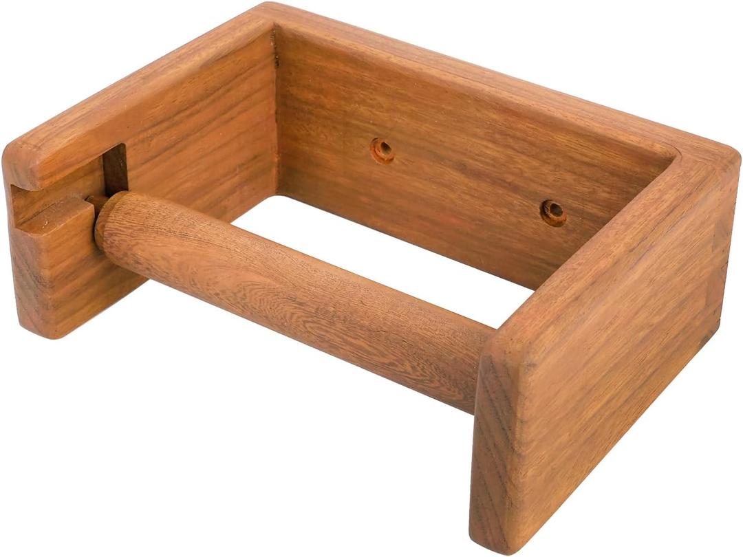 Teak Wood Wall Mounted Toilet Paper Holder,Wooden Toilet Paper Holder,Adhesive Bathroom Tissue Holder,Wood Toilet Paper Roll Holder Tissue Holder for Bathroom