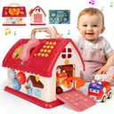 Toys for 1+ Year Old Girl, 8 in 1 Montessori Toys for 1 Year Old, Multi-Functional House Early Educational Learning Toy for Toddlers 1-3 with Music/Lights/Sound/Clock/Car and Map/Telephone (Red)