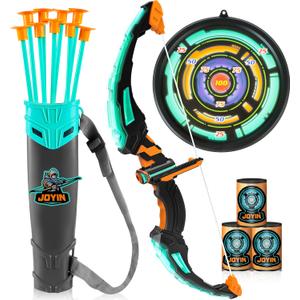 JOYIN Kids Bow and Arrow Set, LED Light Up Archery Toy Set with 9 Suction Cup Arrows, Target & Arrow Case, Indoor and Outdoor Hunting Play Gift Toys for Kids, Boys & Girls Ages 6-12 (Aqua Blue)