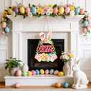 Wooden Easter Wreaths for Front Door Happy Easter Sign Hollow Bunny Sign Rabbit Spring Door Decoration, Colorful Flower Egg Welcome Hanging for Home Porch Window Wall Decor Party Indoor Outdoor
