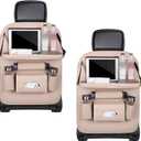 2PCS Car Backseat Organizer, Leather Multi-Pocket Seat Back Protector with Foldable Table Tray, Multifunctional Vehicle Storage Organizer Kick Mat for Kids Toddler Travel (Beige)