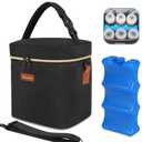 Mancro Breastmilk Cooler Bag with Ice Pack, Fits 6 Baby Bottles Up to 9 Ounce Insulated Baby Bottle Bag, Breast Milk Cooler on The go with Strap, Bottle Storage Bag for Nursing Mom Daycare, Black