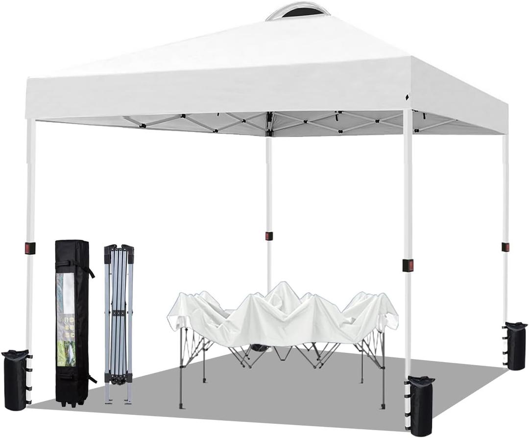 10x10 Pop Up Canopy Tent Waterproof Tent for Outdoor Party Camping Commercial Event Tent, with Wheeled Bag and 4 Sandbags (White)