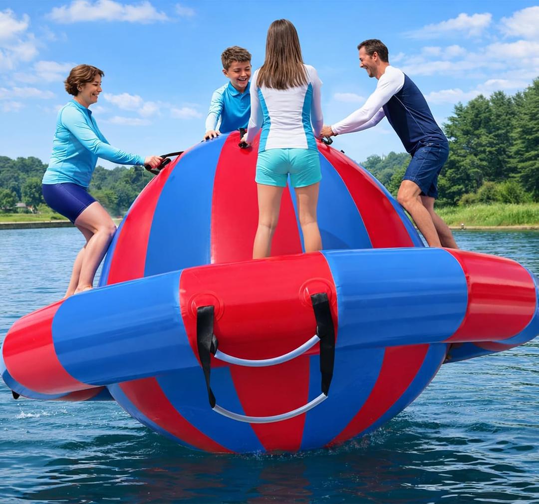 Hongcoral 8.2'x4.8' Inflatable Dome Rocker Water Bouncer, 660LBS Capacity Heavy Duty Lake Float Platform with 8 Handles, Multi-Person Bounce, Climb & Tilt Toy for Pool, Lake and Backyard, 98.4 inches x 98.4 inches x 49.2 inches