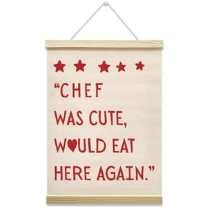 oayGnay Cute Kitchen Poster Hanger Frame, Chef Was Cute Would Eat Here Again Quotes Wall Art, Canvas Poster with Wood Frame, Kitchen Restaurant Dining Room Wall Decor, 12x16 Inches -20