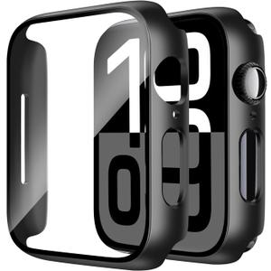 Smiling 2 Pack Case Compatible with Apple Watch Series 11 (2025)/ Series 10 42mm with Tempered Glass Screen Protector, Hard PC Case Scratch-Resistant Overall Protective Cover- Black