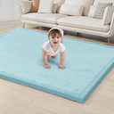 ACOMOPACK Baby Play Mat for Floor 1.3" Thick Memory Foam Play Mat 59"×71" Tummy Time Crawling with Non-Slip Bottom for Living Room,Nursery,Soft Velvet Playpen Mats for Kids,Infants（Light Blue）