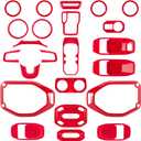 23PCS Full Set Interior Decoration Trim Kit for Jeep Wrangler JL JLU Gladiator JT 2018-2023 Steering Wheel Door Handle Air Conditioning Vent Cup Holder Reading Light Headlight Switch Gear Cover (Red)