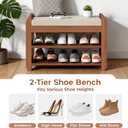 27.6" Bamboo Shoe Bench with Cushion, 2-Tier Storage Bench for Entryway, Heavy Duty Shoe Rack Organizer with Removable Soft Cushion for Living Room Bedroom Hallway
