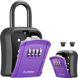 Puroma Key Lock Box, Portable Combination Lockbox Wall-Mounted Key Storage Box for House Keys, Resettable Code Safe Security Lock Box for Home, Office, Apartment Spare Key Storage (1 Pack, Purple)