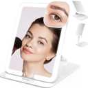 Mocado Travel Makeup Mirror with Light, Tripple Folding Vanity Mirror with Lights, 3 Colors Lighted Makeup Mirror, 1500mAh Rechargeable, Memory Function, Freely Adjust Height and Angle(White) (8"L x 6"W)