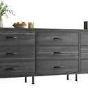Huuger 63 Inch Dresser for Bedroom, Dresser for Closet with 9 Drawers, Large TV Stand for 55, 65, 70 Inch TV, Entertainment Center, Wide Long Chest of Drawers, Charcoal Black Wood Grain Print