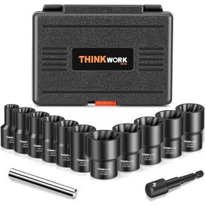 THINKWORK 1/2 Inch Drive Lug Nut Removal Tool, 13 Pieces Wheel Lock Removal Kit, Lug Nut Remover for Stripped, Rounded, Damaged, Frozen, Rusted Bolts