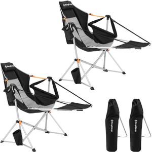 KingCamp Hammock Chair with Footrest  Heavy Duty Swinging Rocking Camping Chairs for Adults up to 400lbs, Folding Portable Oversized Rocker with Cup Holder & Pillow for Outdoor Beach Lawn RV Sports (Footrest Deluxe Black/Grey)