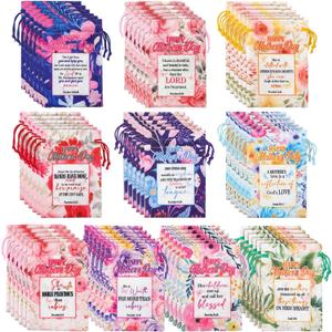 Sanwuta 60 Pcs Mother's Day Christian Drawstring Gift Bags Bulk Church Gifts Floral Inspirational Religious Bible Verse Candy Bags for Women Mom Mother's Day Party Favors