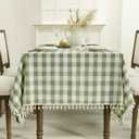 Romanstile Spring Checkered Tablecloth Rectangle, Outdoor Waterproof Heavy Duty Linen Cotton Gingham Table Cloth with Tassel, Wrinkle Free Plaid Table Cover for Easter Picnic Party, 55 x 70 Inch, Sage