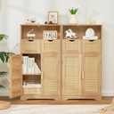 Iwell Storage Cabinet with 2 Drawers & Adjustable Shelves, Rattan Cabinet, Kitchen Pantry Cabinets, Cupboard for Living Room, Kitchen, Home Office, Natural SNG008NR, 42.5"H