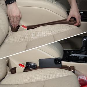 Givifive Car Seat Gap Filler Set of 2, 3IN1 Seat Side Gap Filler Plug with Storage Slot & Hook Function, Soft Foam Universal Fit Car SUV Truck Fill Gap Between Seats Console Organizer (Standard Brown）