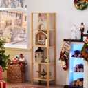 5 Tier Tall Narrow Bookshelf, Skinny Bookcase, Wooden Shelf, Natural