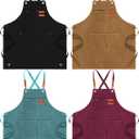 Toulite 4 Pack Canvas Chef Apron for Men with Adjustable Strap Cross Back Cotton Barber Apron with Pocket, 26 x 30'' (Camel, Black, Brick Red, Emerald)
