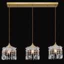 3-Light Brass Vintage Glass Pendant, Crystal Pendant Light, Adjustable Height Lighting for Kitchen Island, Dining Room, Farmhouse, Living Room(Long Chassis)