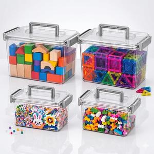 Plastic Storage Containers And Organization Bins Box Stackable with Lid and Secure Latching Buckles, Clear Clip Box For Kitchen or Pantry Storage Cabinet 4 PACK