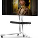 Mobile TV Cart Easel Rolling TV Stand with Soundbar Shelf for 32 to 75 Inch Screens, Minimalist Stainless Steel Frame with 360 Wheels, Portable Floor TVs Stand Hold Up to 110 Lbs Max VESA (Silver)
