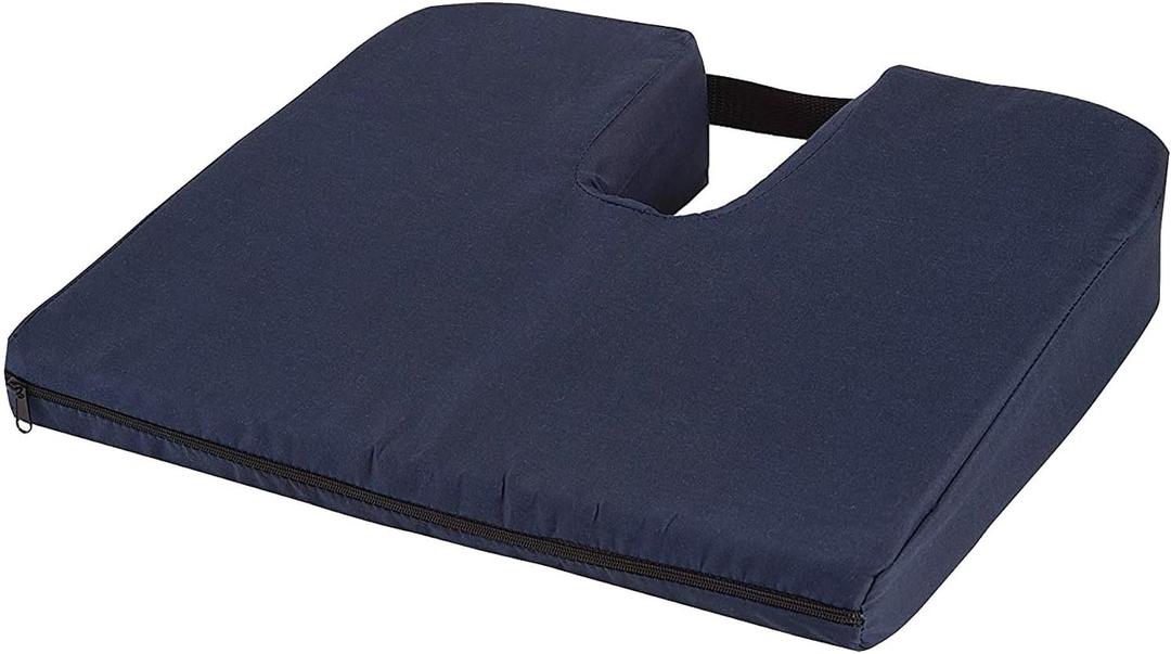DMI Gradual Slope Seat Cushion for Coccyx, Sciatica and Tailbone Pain Used With Dining Room Chairs, Desk Chairs, Thin Car or Wheelchair Cushions, Machine Washable-Cover, 15 Inch, Navy
