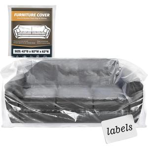 Moving Sofa Plastic Clear Couch Furniture Covers for Storage, Extra Large Moving Bags for Couch with Label, Waterproof and Dust Proof, Bag Open Size 92x 62 x 42 Inch
