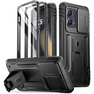 Poetic Revolution Case for Motorola Moto Edge 2024 [Not for 2023 Version], [Slide Camera Cover], Full-Body Military Grade Rugged Shockproof Cover with Kickstand and Built-in-Screen Protector, Black