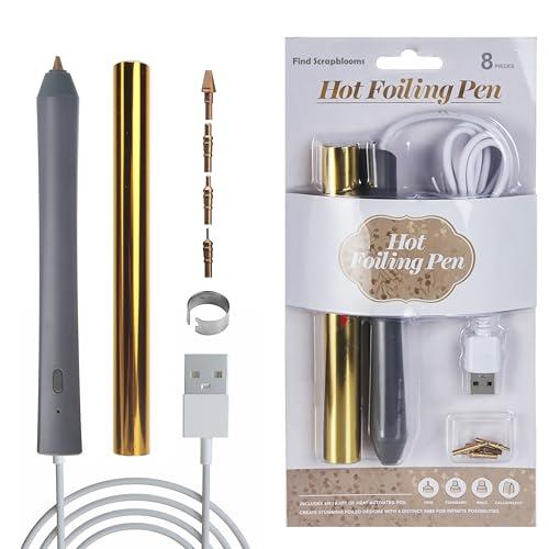 Find Scrapblooms Foil Quill Pen Starter Kit with 4 Size Metal Tips &1pc Heat Activated Foil Rolls, Hot Foiling Pen for Card Making Scrapbooking Tools,USB Powered (Grey)
