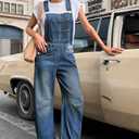 PLNOTME Womens Denim Bib Overalls Barrel Leg Adjustable Strap Jean Pants Jumpsuits with Pockets (Blue, M)