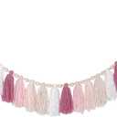 Pink Yarn Tassel Garland Boho Pastel Preppy Bunting Banner Wall Hanging Tassels for Nursery Kids Bedroom Dorm Room Baby Shower Birthday Classroom Office Party Wedding Decor