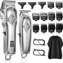 GLAKER Hair Clippers for Men Professional - Cordless Clippers and Trimmers Set, Complete Barber Kit for Hair Trimming & Beard Grooming, Mens Haircutting Kits for Blending & Fade Cuts (Silver)