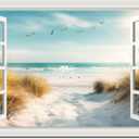 Canvas Wall Art Ocean Prints for Living Room & Bedroom - White Window Style Beach Path Painting Coastal Seascape Artwork - Reeds Landscape for Home Office Decorations (24"x36") (36L" x 24W", Beach Reeds Canvas Pictures)