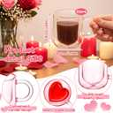 LemonRoad 2 Pcs Valentine Heart Glass Pink Double Walled Mugs Insulated Galentine Coffee Mugs with Handle Glass Cups for Coffee Milk Valentine's Day Gift Mother's Day Gifts 8.5 Oz/ 250 ml