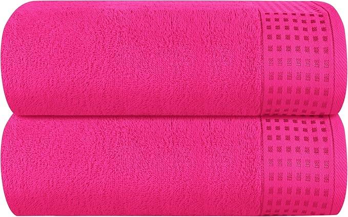 GLAMBURG Ultra Soft 3 Pack Cotton Towel Set, Contains a Bath Towel 28x55 inch, a Hand Towel 16x24 inch & a Wash Coth 12x12 inch, Ideal Everyday use, Compact & Lightweight - Hot Pink