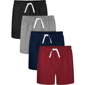 Resinta 4 Pack Toddler Boy Cotton Shorts Boys Casual Shorts Pull-on Shorts Soft Baby Boy Shorts for Summer, 2T