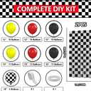 Race Car Balloon Garland Arch Kit with 2 Checkered Foil Fringe Curtains - Cars Wheels Balloons in 18 12 10 Inch Sizes for Two Fast Racing Cars Birthday Party Decorations Supplies