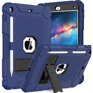 BMOUO Case for iPad 9th 8th 7th Generation (10.2 inch, 2021/2020/2019), Shockproof Protective iPad 10.2 Case with Built-in Stand/Pencil Holder, Navy Blue