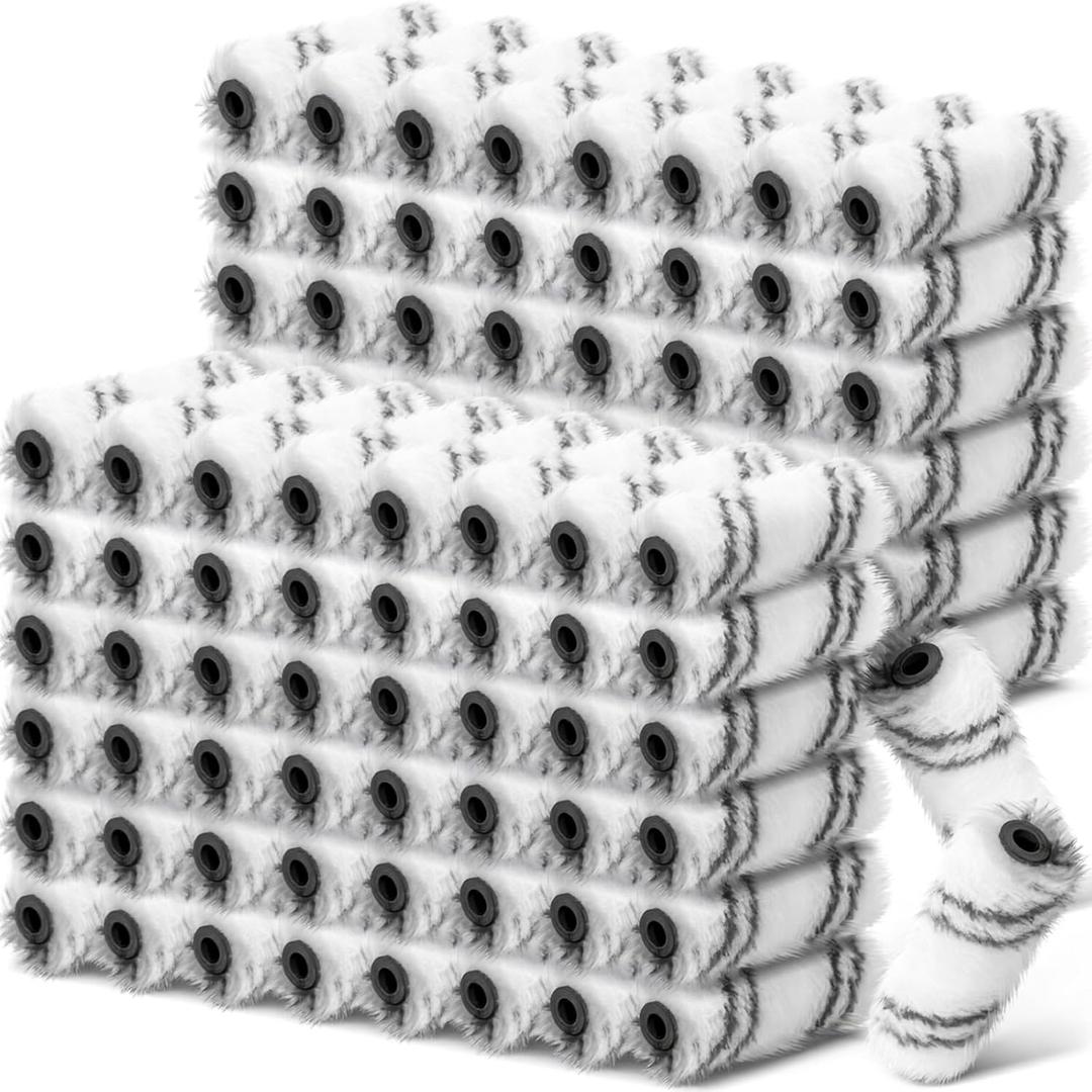 Leumoi 300 Pcs 4 Inch Mini Paint Roller Cover 1/2" Nap Small Microfiber Roller Covers Home Repair Tools House Household Supplies Kit (Gray, White)