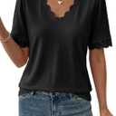 Dokotoo Womens Summer Tops Casual Short Sleeve V Neck Lace Shirts Dressy Eyelet Embroidery Blouses (Black, XL)