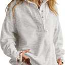 Gacaky Sweatshirt for Women Oversized Casual Long Sleeve Button Henley Neck Pullover Tops Fashion Outfits Clothes Light Gray XL