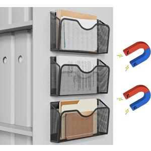 JANE EYRE Magnetic File Holder - 3PCS File Paper Mail Organizer No Drilling Magazine Paper Document Holder/Magnetic Hanging File Organizer for File Cabinets, Office, Whiteboard, BLACK