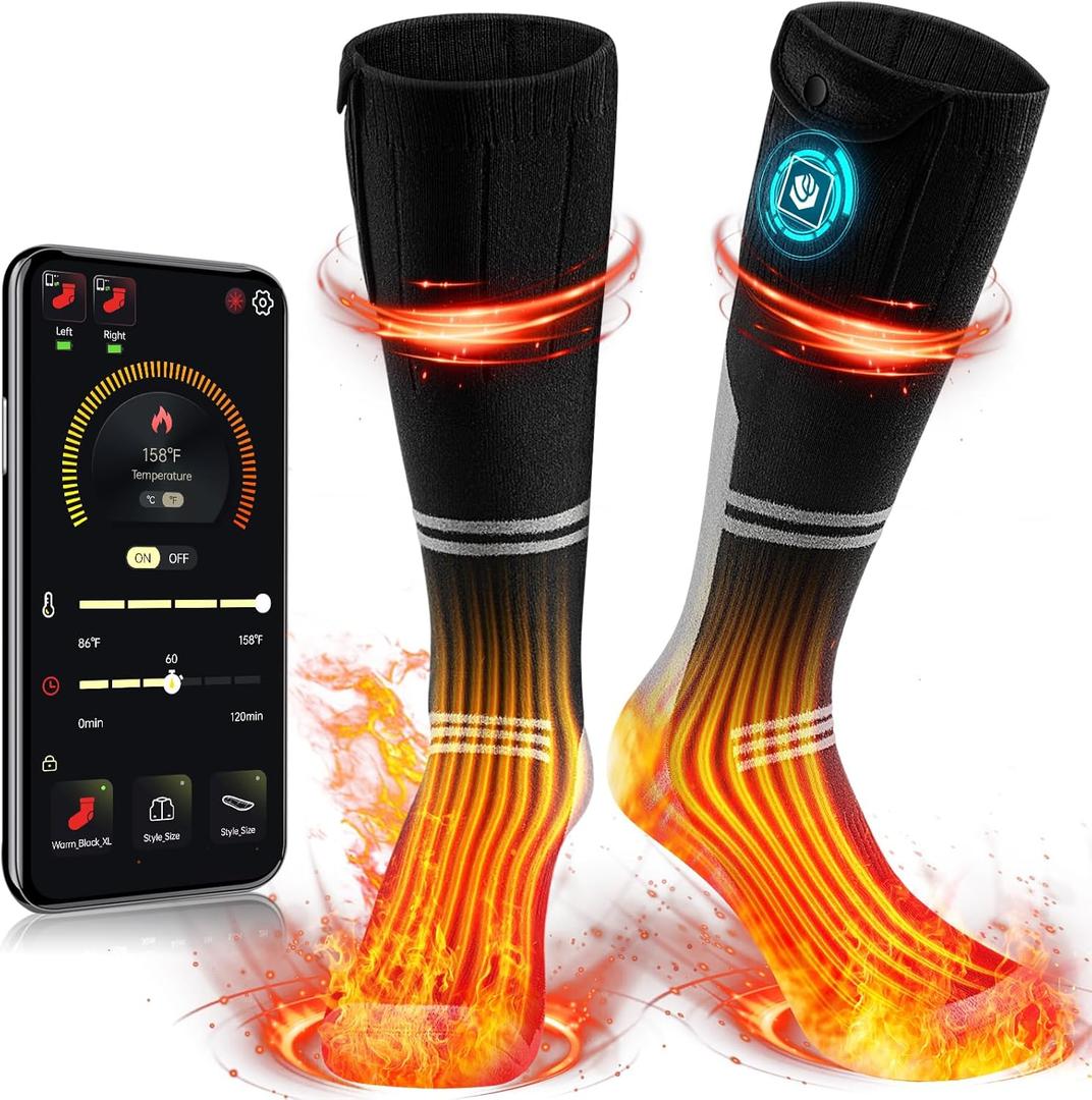 WASOTO Heated Socks for Men Women 22.2WH Battery Washable Rechargeable APP Control Electric Heated ski Socks for Hunting (Medium)